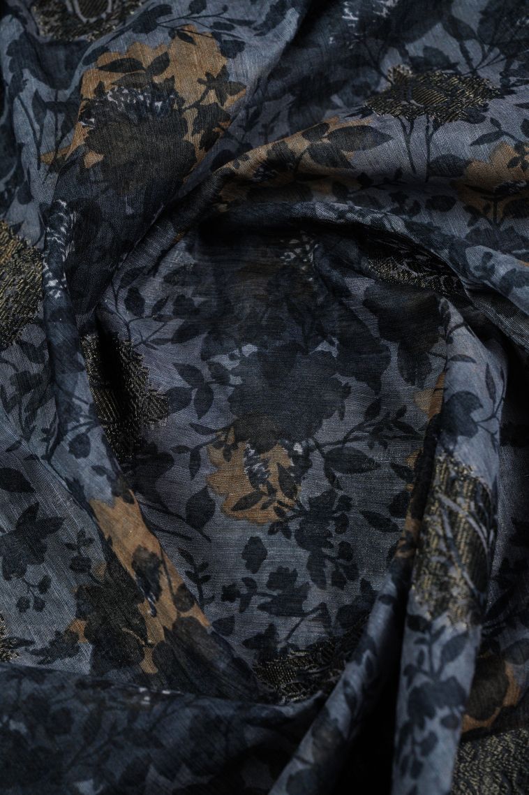 Stone Blue Art Silk with Bronze Zari Floral Patterns view 4