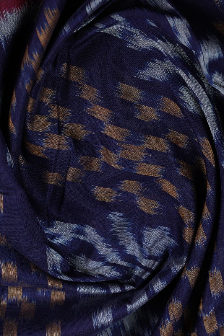 Berry Blue Ikkat Cotton Sarees with Without Zari Zari Geometric Shapes view 4