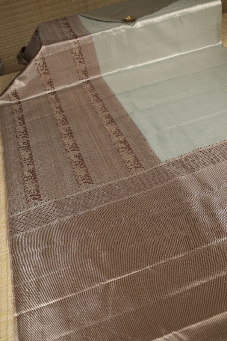 Pistachio Green Tissue Silk Sarees with Silver Zari Floral Patterns view 2