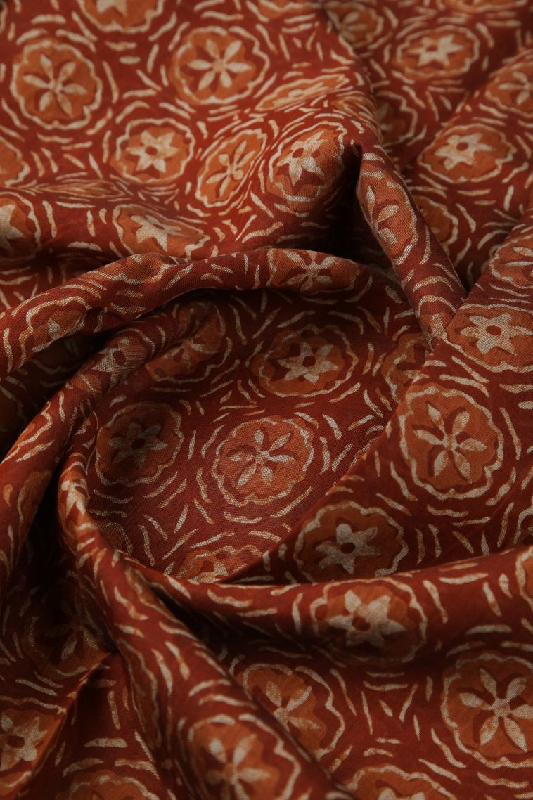 Ginger Orange Chanderi Cotton Sarees with Without Zari Zari Floral Patterns view 4