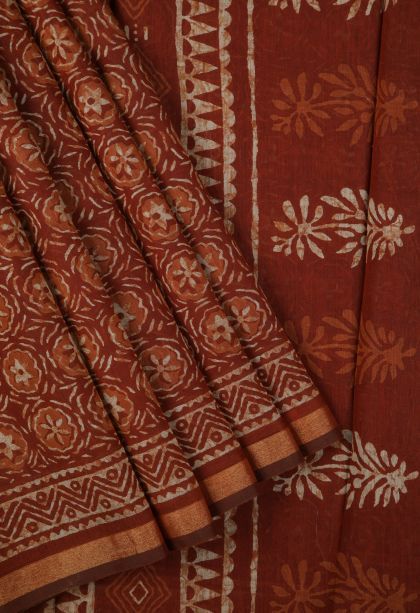 Ginger Orange Chanderi Cotton Sarees with Without Zari Zari Floral Patterns