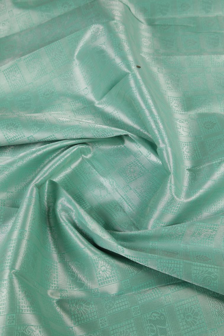 Sky Blue Visiri Madippu Silk Sarees with Silver Zari Checks view 4