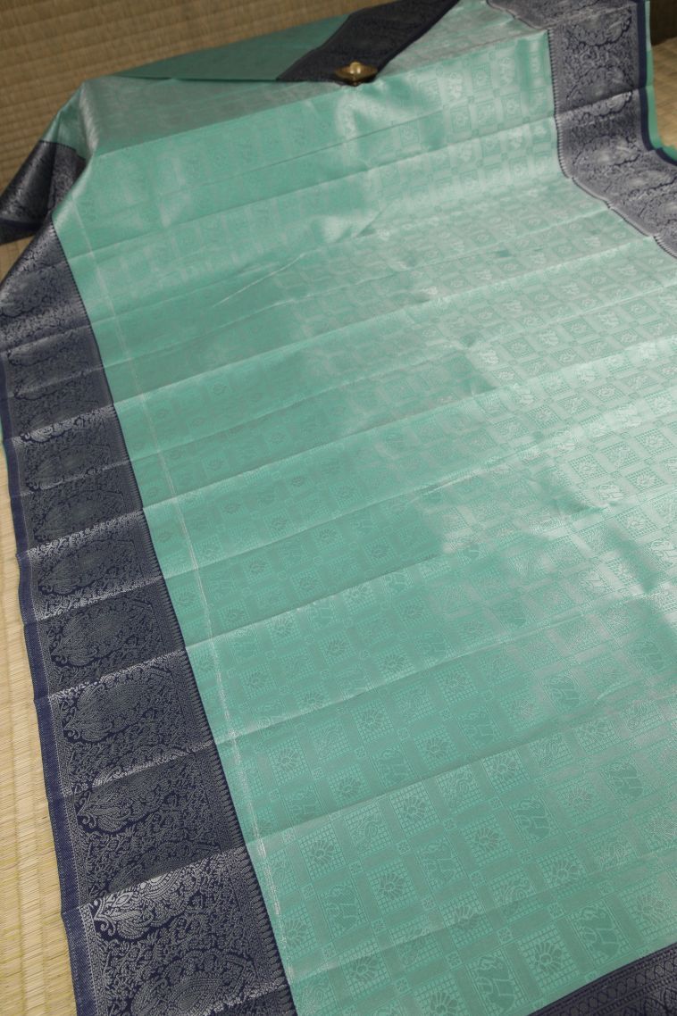 Sky Blue Visiri Madippu Silk Sarees with Silver Zari Checks view 2