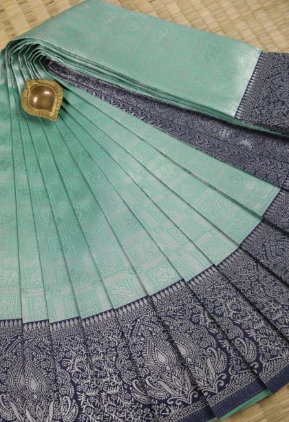 Sky Blue Visiri Madippu Silk Sarees with Silver Zari Checks