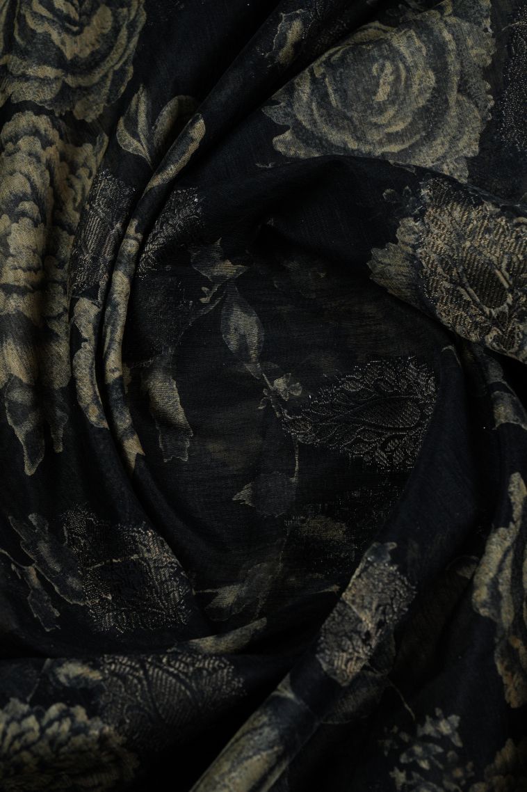 Asphalt Black Art Silk with Bronze Zari Floral Patterns view 4