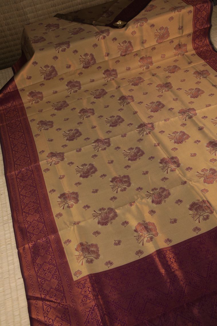 Biscotti Yellow Apoorva Silk Sarees with Copper Zari Buttis (small Dots Or Motifs) view 2