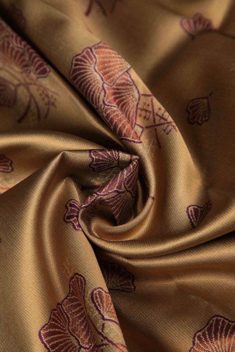 Biscotti Yellow Apoorva Silk Sarees with Copper Zari Buttis (small Dots Or Motifs) view 4