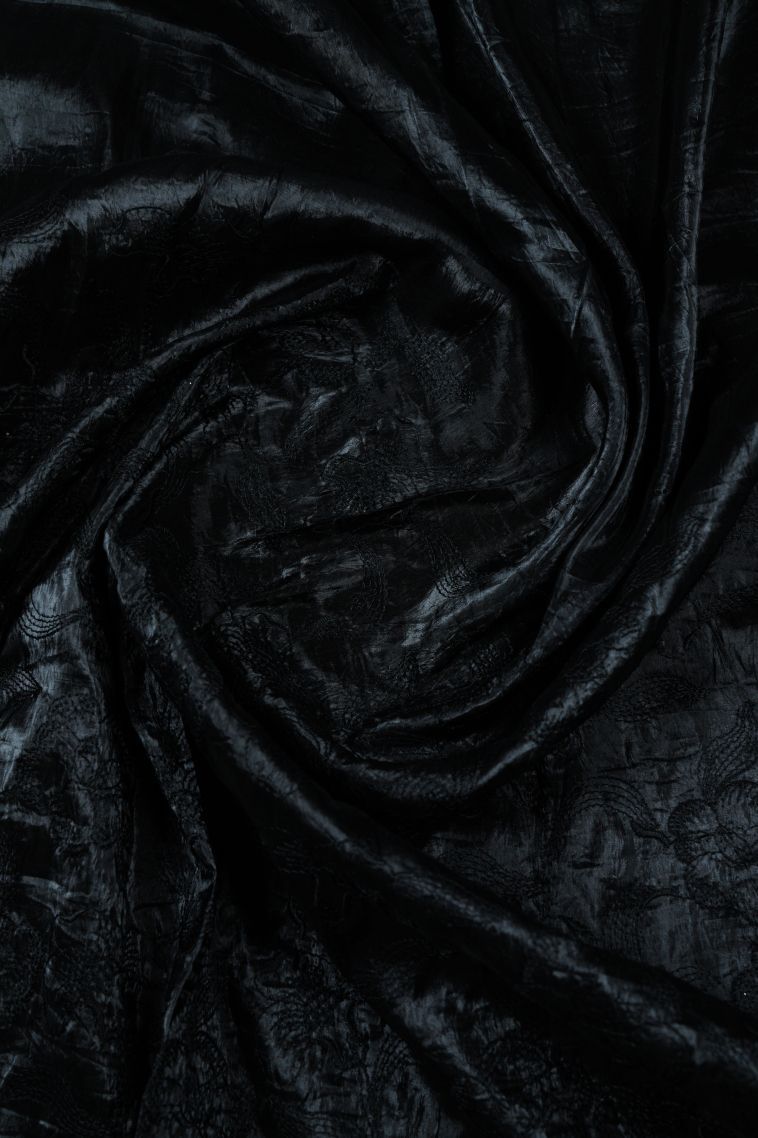 Asphalt Black Organza Saree with Without Zari Zari Floral Patterns view 4