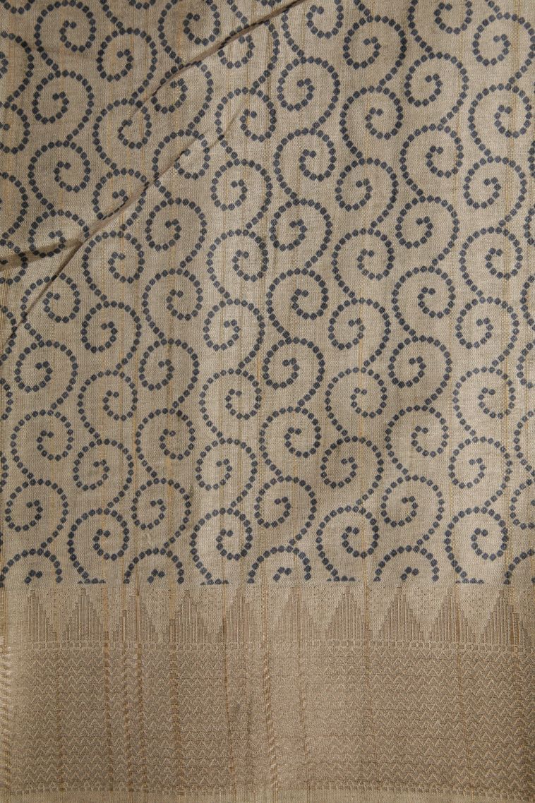 Charcoal Black Tussar Saree with Without Zari Zari Buttis (small Dots Or Motifs) view 3