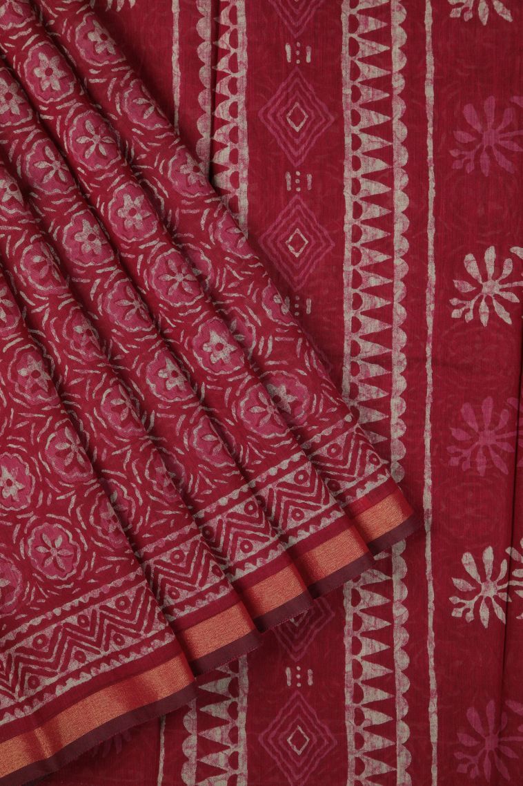 Magenta  Pink Chanderi Cotton Sarees with Without Zari Zari Buttis (small Dots Or Motifs) view 1