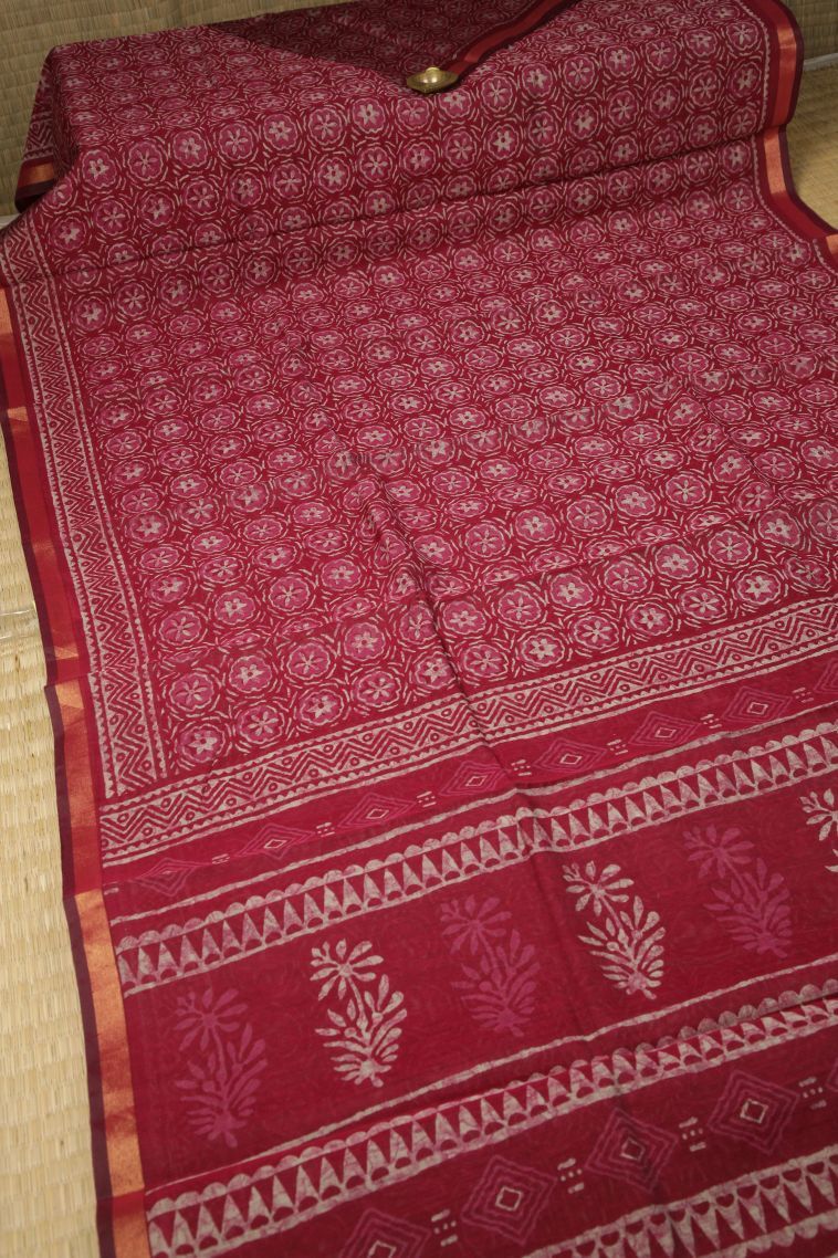 Magenta  Pink Chanderi Cotton Sarees with Without Zari Zari Buttis (small Dots Or Motifs) view 2