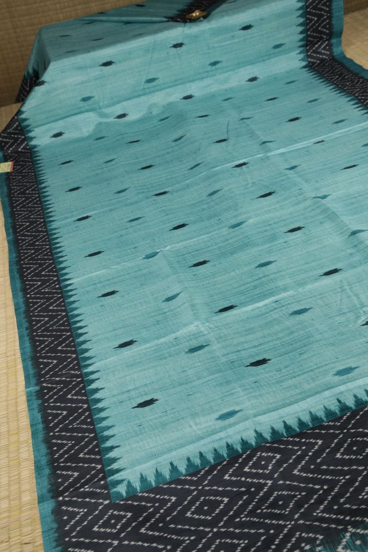 Sky Blue Tussar Saree with Without Zari Zari Buttis (small Dots Or Motifs) view 2