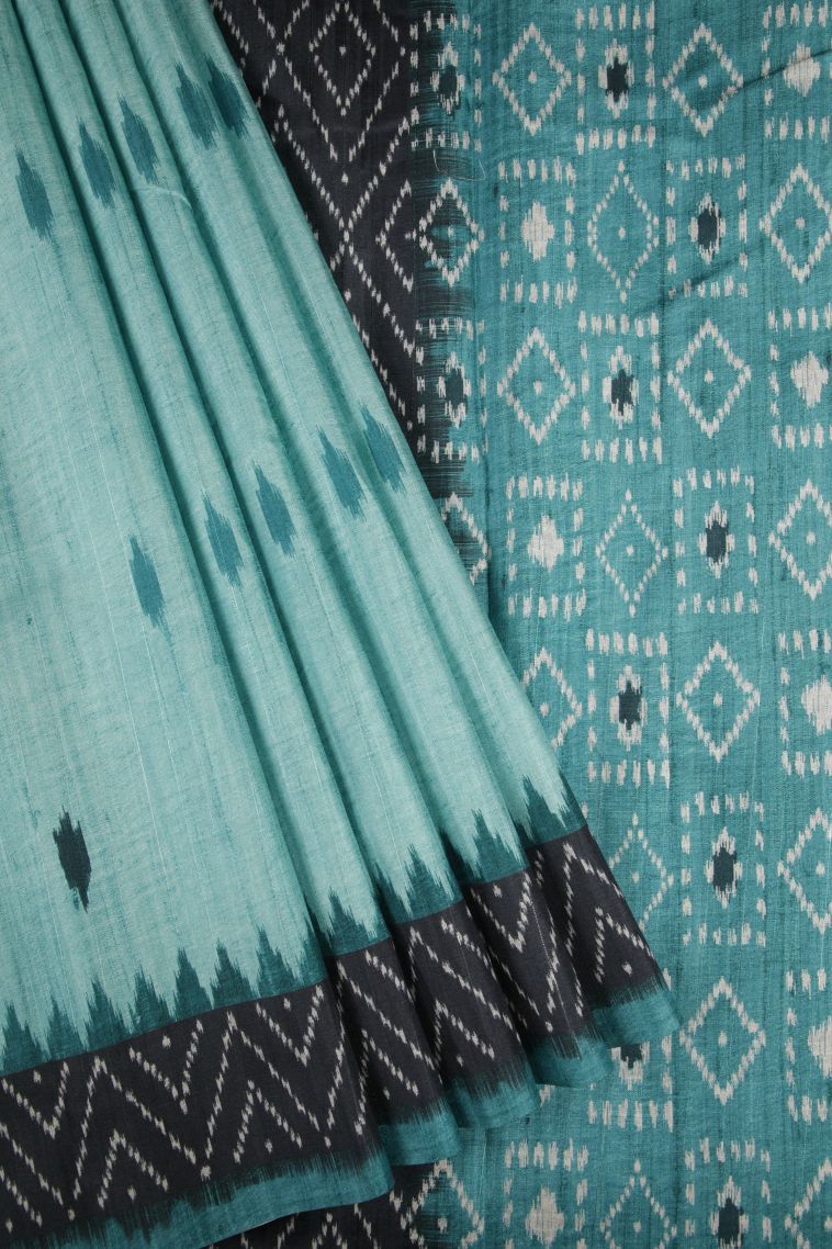 Sky Blue Tussar Saree with Without Zari Zari Buttis (small Dots Or Motifs) view 1