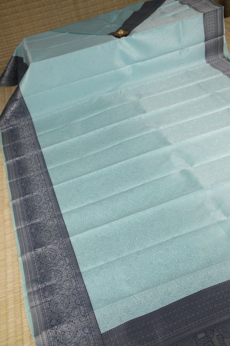 Sky Blue Visiri Madippu Silk Sarees with Silver Zari Floral Patterns view 2