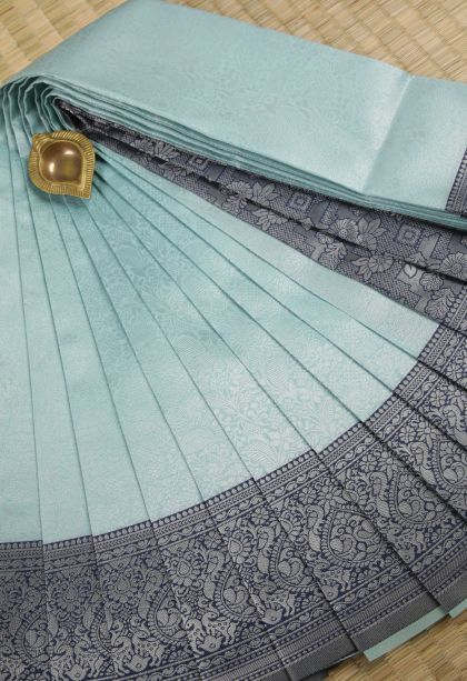 Sky Blue Visiri Madippu Silk Sarees with Silver Zari Floral Patterns