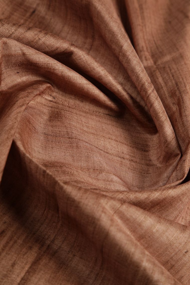 Ginger Orange Tussar Saree with Without Zari Zari Plain view 4