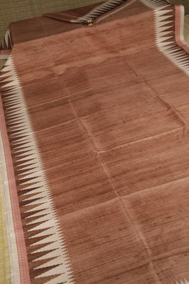 Ginger Orange Tussar Saree with Without Zari Zari Plain view 2