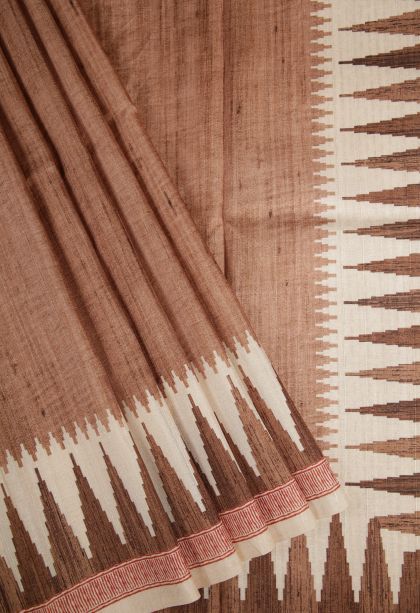 Ginger Orange Tussar Saree with Without Zari Zari Plain