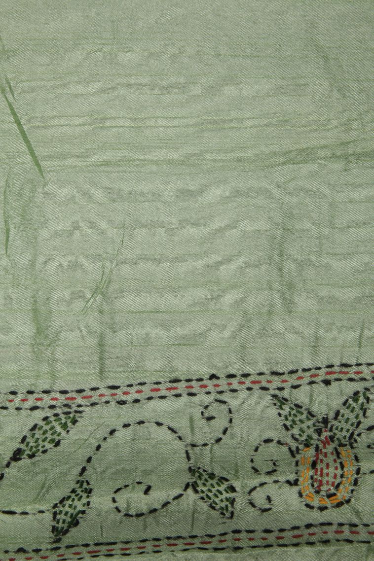 Mint Green Tussar Silk Saree with Without Zari Zari Floral Patterns view 3
