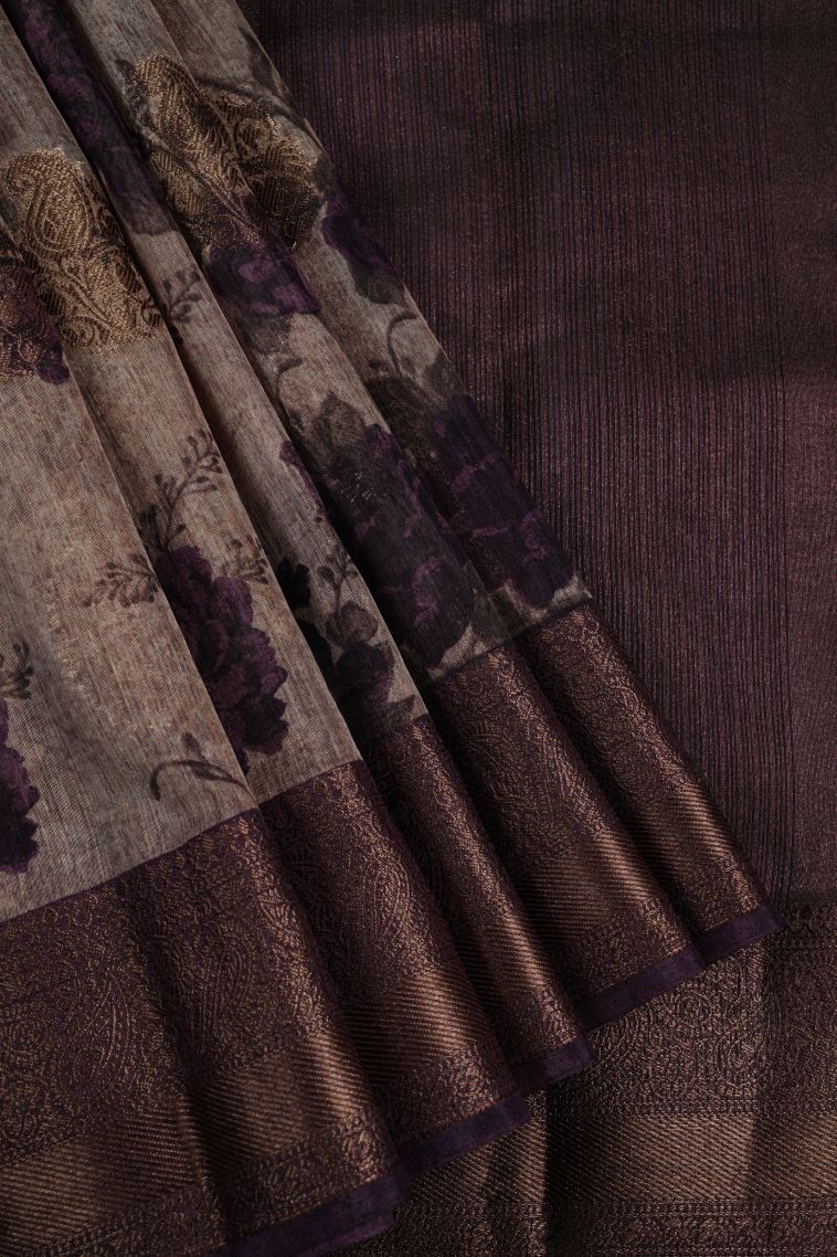 Sangria Purple Art Silk with Bronze Zari Floral Patterns view 1