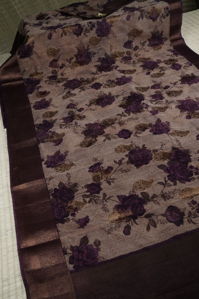 Sangria Purple Art Silk with Bronze Zari Floral Patterns view 2