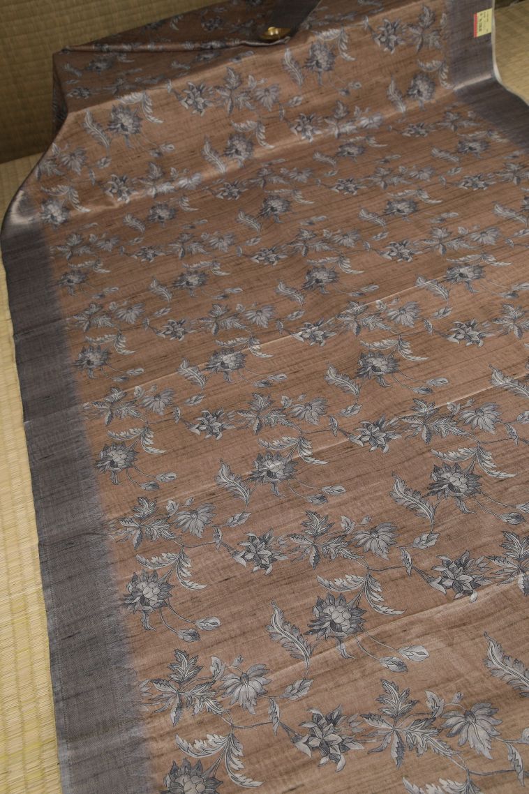 Tortilla Brown Tussar Saree with Without Zari Zari Floral Patterns view 2