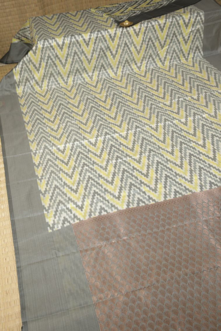 Charcoal Black Soft Silk Sarees with Without Zari Zari Geometric Shapes view 2