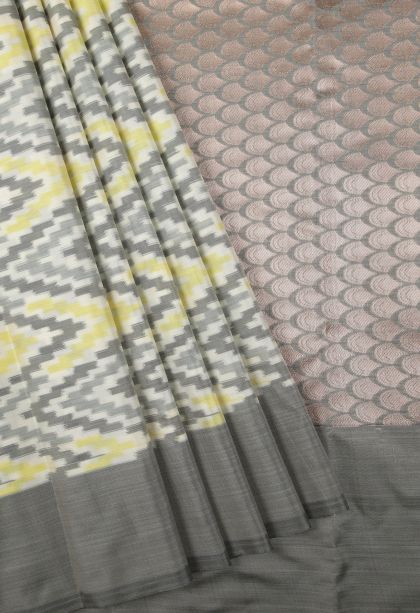 Charcoal Black Soft Silk Sarees with Without Zari Zari Geometric Shapes