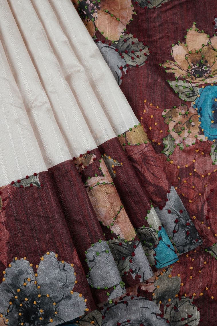 Chiffon White Tussar Silk Saree with Without Zari Zari Plain view 1