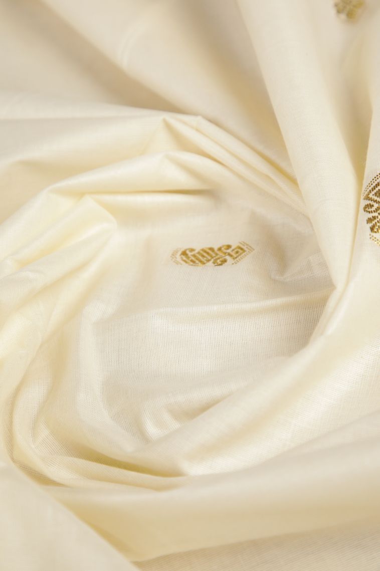 Cream White Silk Cotton with Gold Zari Buttis (small Dots Or Motifs) view 4