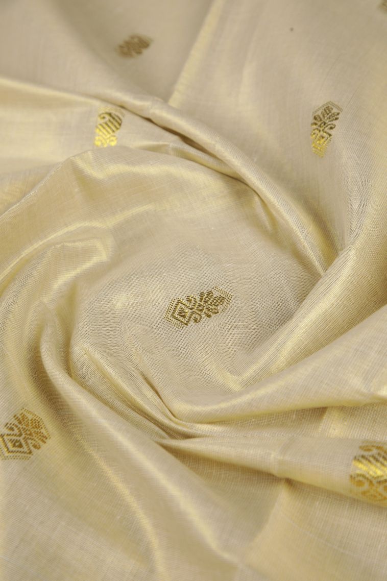 Cream White Silk Cotton with Gold Zari Buttis (small Dots Or Motifs) view 4