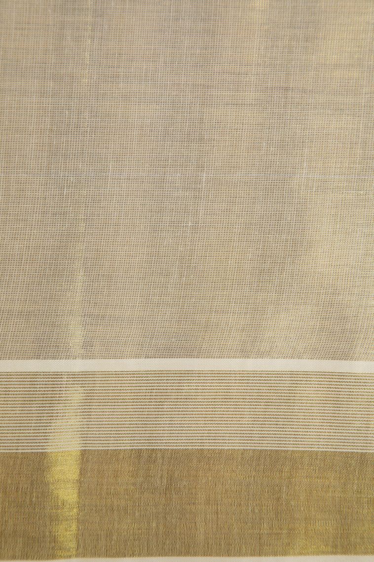 Cream White Silk Cotton with Gold Zari Buttis (small Dots Or Motifs) view 3