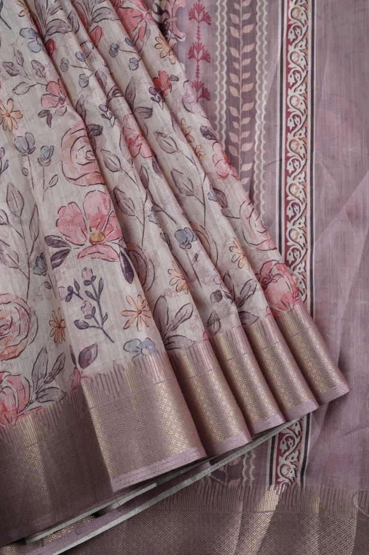 Tan Pink Art Silk with Without Zari Zari Floral Patterns view 1