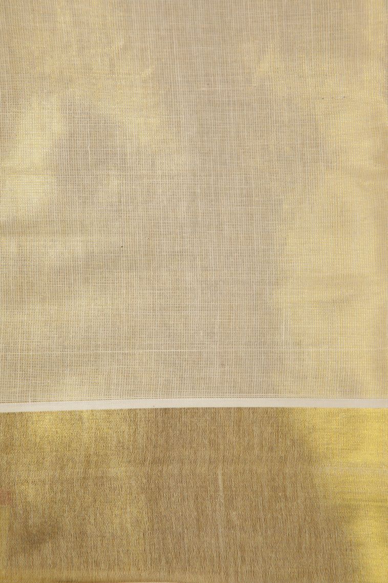 Cream White Silk Cotton with Gold Zari Buttis (small Dots Or Motifs) view 3