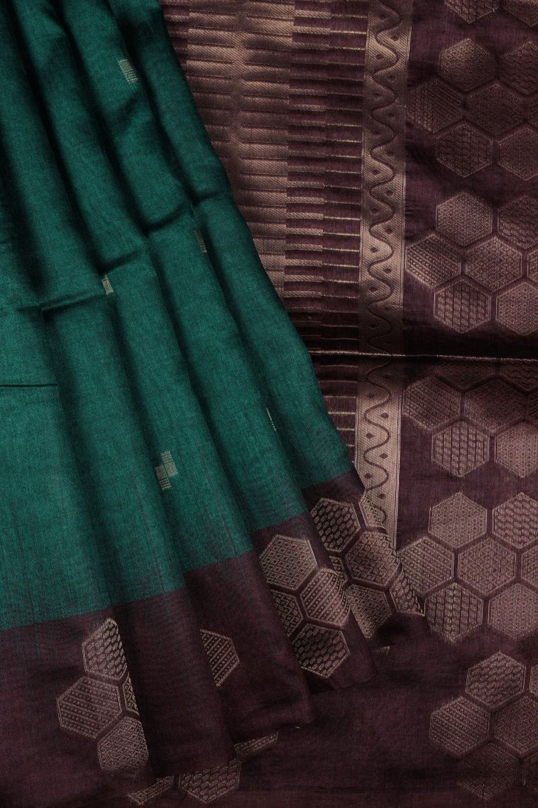 Blue Tussar Silk Saree with Gold Zari Buttis (small Dots Or Motifs) view 1