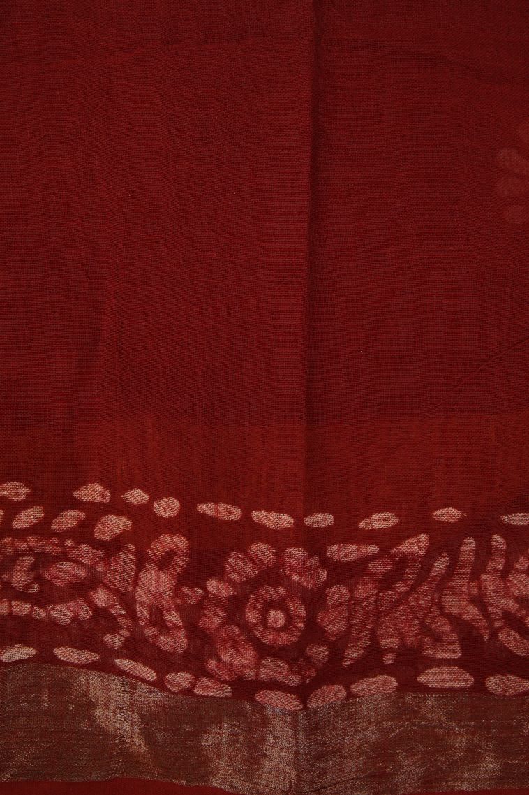 Cherry  Red Chanderi Cotton Sarees with Without Zari Zari Buttis (small Dots Or Motifs) view 3
