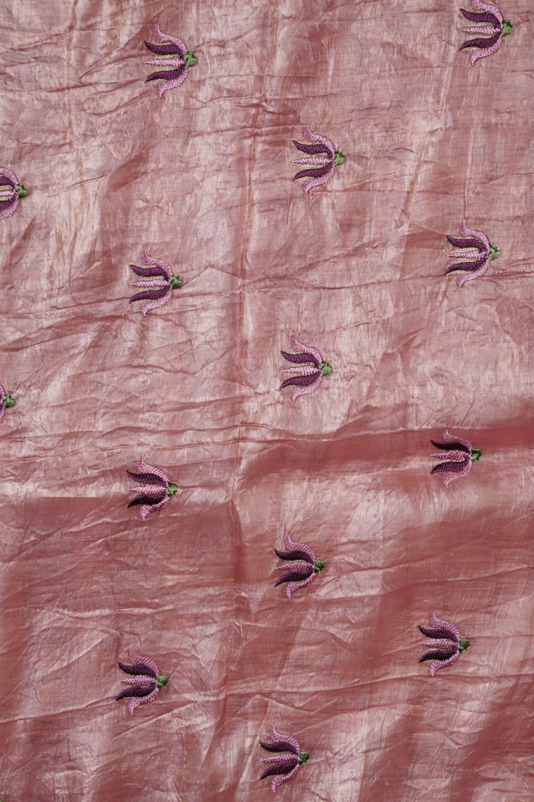 Rosewood Pink Organza Saree with Without Zari Zari Floral Patterns view 3