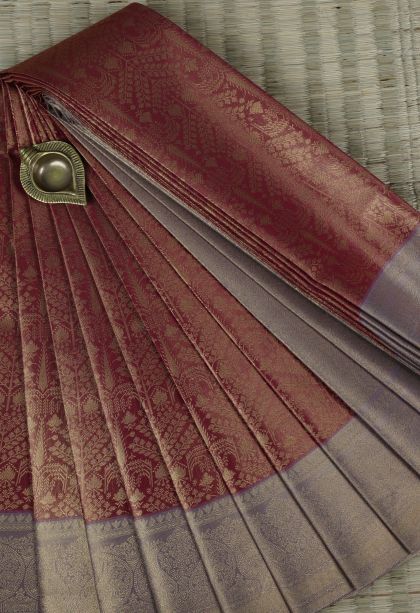 Red Visiri Madippu Silk Sarees with Gold Zari Floral Patterns