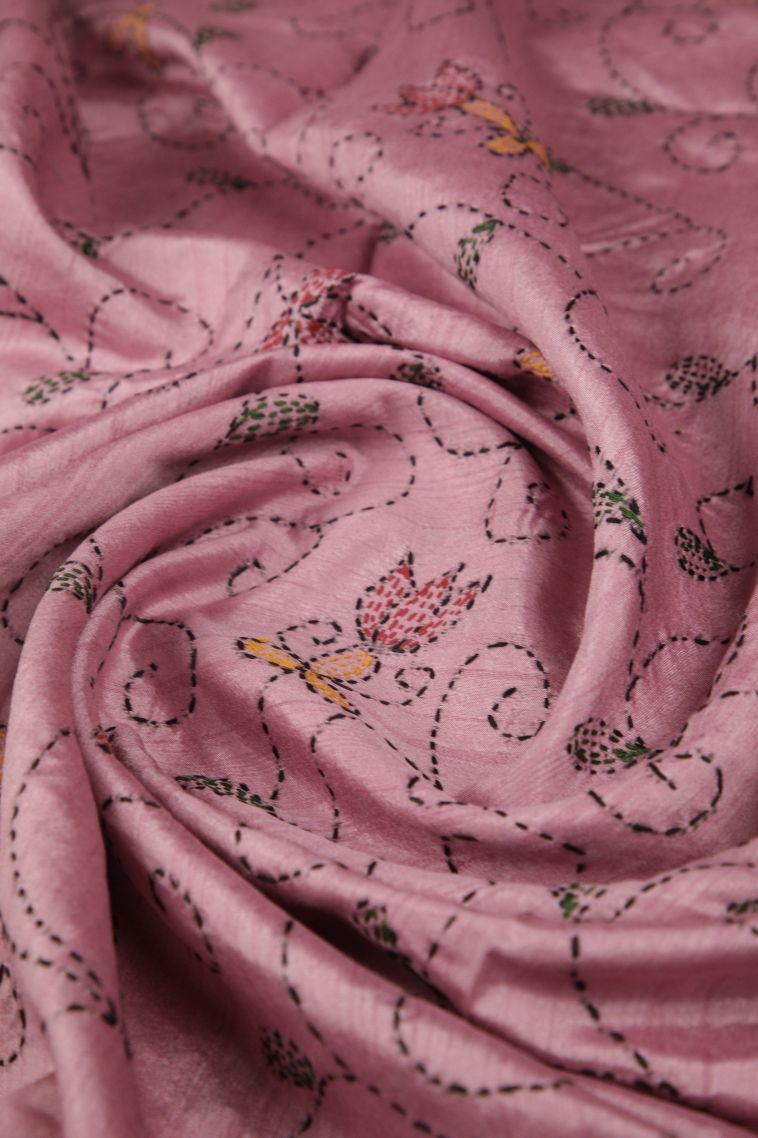 Blush Pink Tussar Silk Saree with Without Zari Zari Floral Patterns view 4