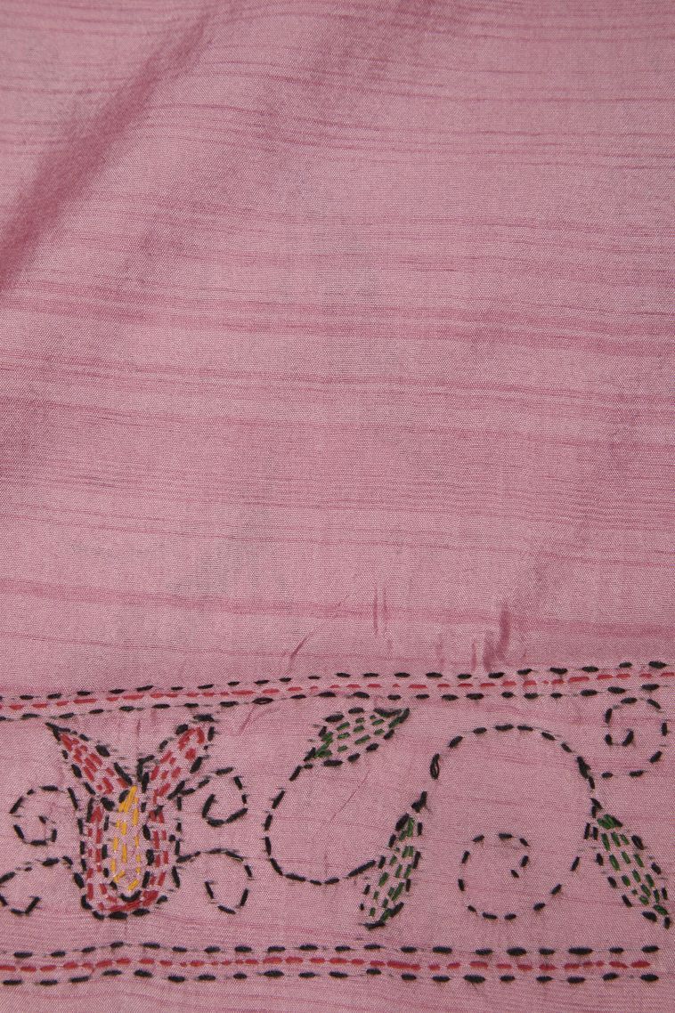Blush Pink Tussar Silk Saree with Without Zari Zari Floral Patterns view 3