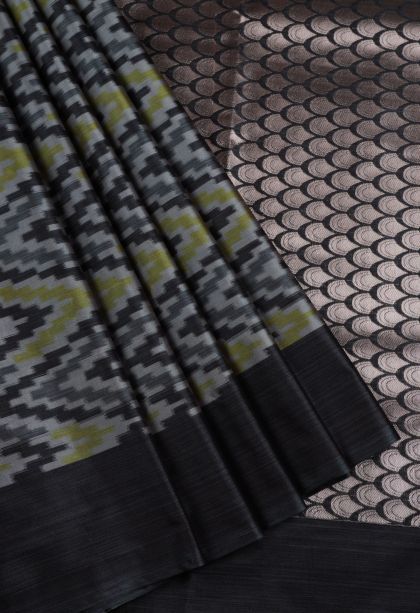 Charcoal Black Soft Silk Sarees with Without Zari Zari Geometric Shapes