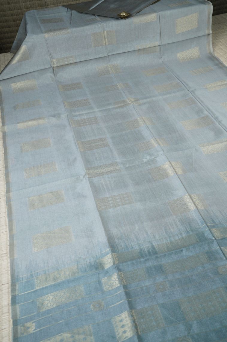 Gray Black Tussar Saree with Without Zari Zari Floral Patterns view 2