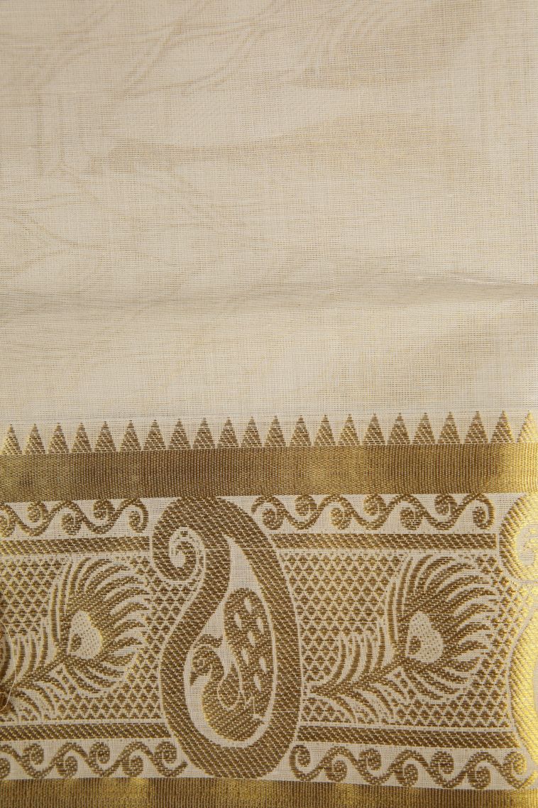 Cream White Silk Cotton with Gold Zari Buttis (small Dots Or Motifs) view 3