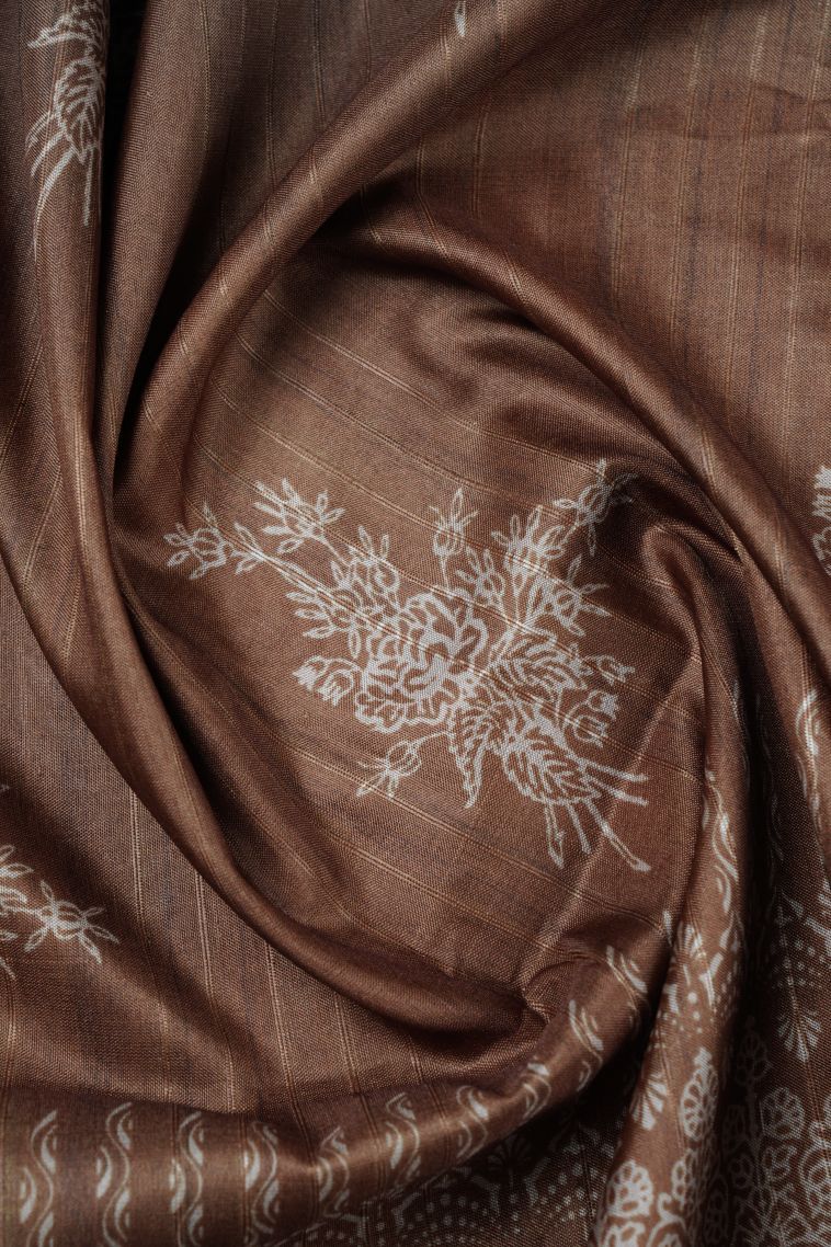 Tawny Brown Tussar Saree with Without Zari Zari Floral Patterns view 4