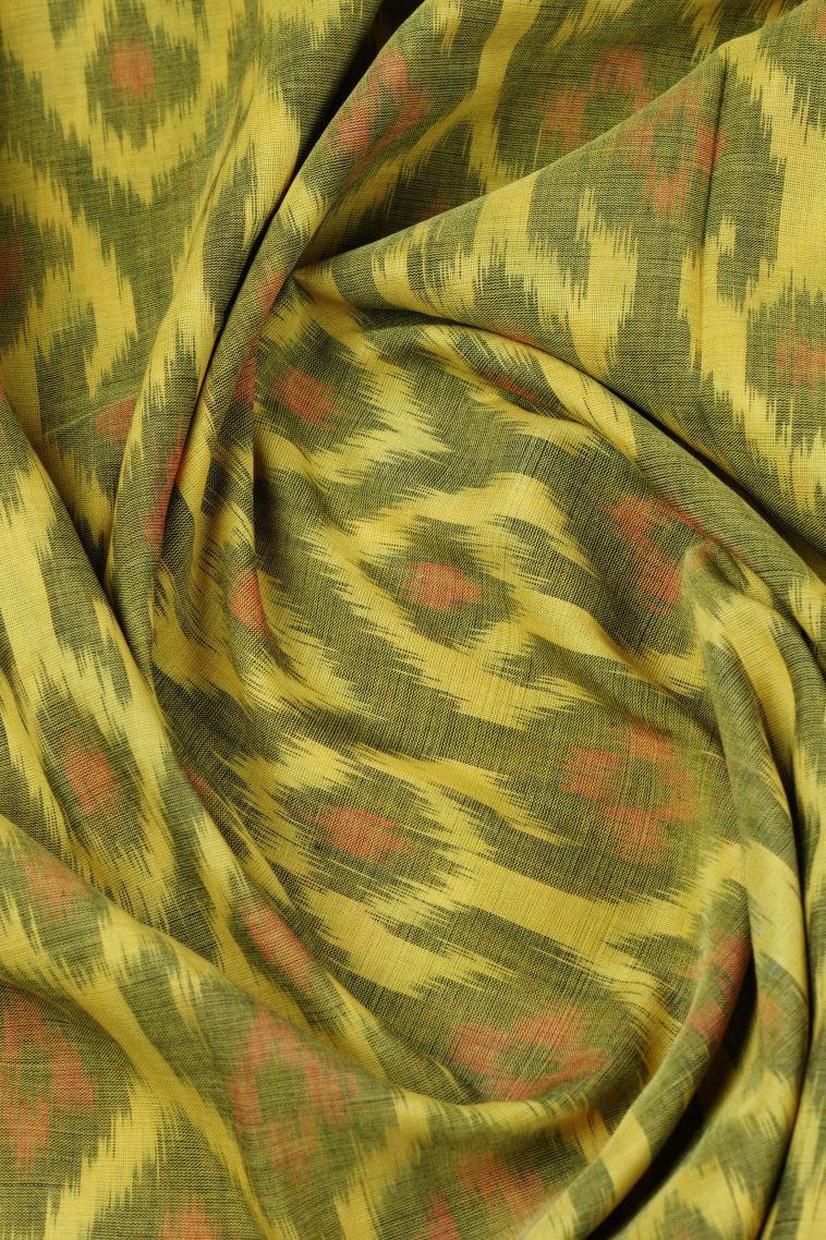 Lemon Yellow Ikkat Cotton Sarees with Without Zari Zari Geometric Shapes view 4