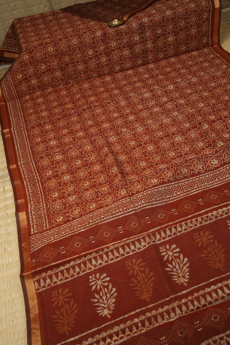 Amber Orange Chanderi Cotton Sarees with Without Zari Zari Buttis (small Dots Or Motifs) view 2