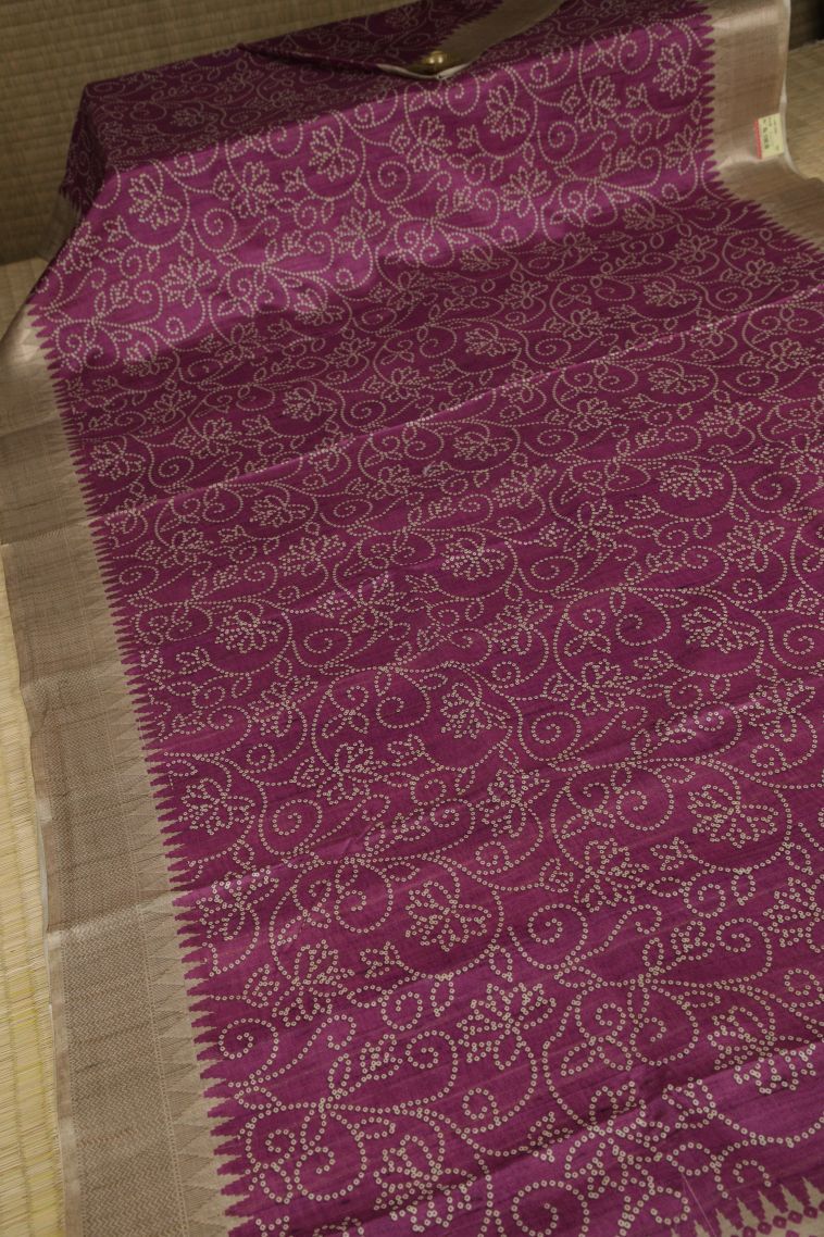 Magenta Purple Tussar Saree with Without Zari Zari Buttis (small Dots Or Motifs) view 2