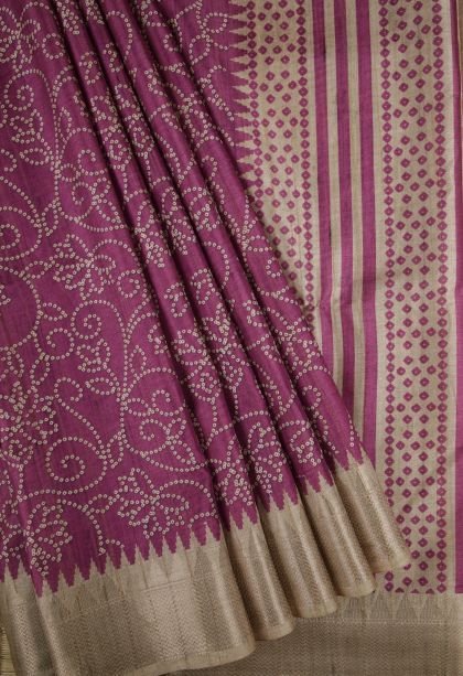 Magenta Purple Tussar Saree with Without Zari Zari Buttis (small Dots Or Motifs)