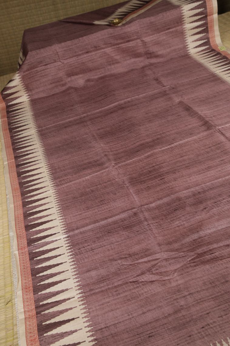 Wood Brown Tussar Saree with Without Zari Zari Plain view 2