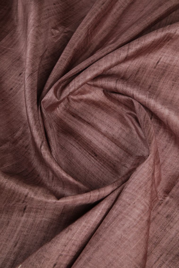 Wood Brown Tussar Saree with Without Zari Zari Plain view 4